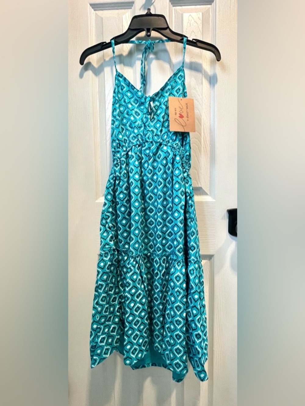 NEW Beautiful Turquoise Blue Geometric Tiered Dress
